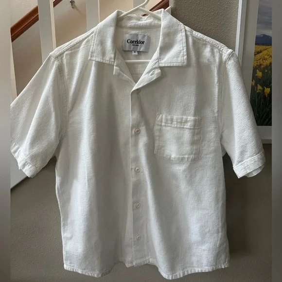 Corridor NYC Men's Hopsack White Casual Button Down Shirt in Medium - Picture 1 of 14